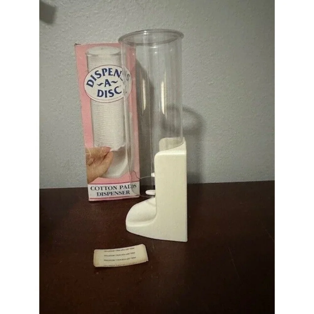 Dispens A Disc Vtg Cotton Rounds Pads Holder Dispenser Lid Makeup Remover NOS